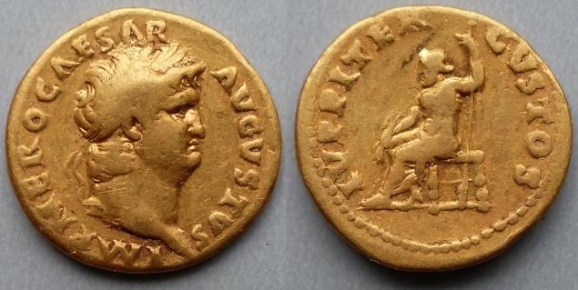 Nero, gold aureus JUPPITER CVSTOS